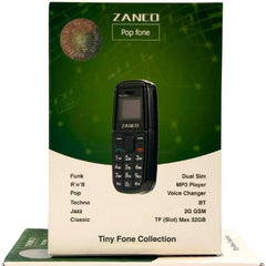 Zanco Pop Fone – Ultra-Compact Dual SIM 2G Mobile with Bluetooth, Voice Changer, and MP3 Player
