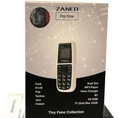 Zanco Pop Fone – Ultra-Compact Dual SIM 2G Mobile with Bluetooth, Voice Changer, and MP3 Player
