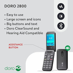 Doro 2800 4G Flip Phone – Large Display, High Contrast Keys, Assistance Button