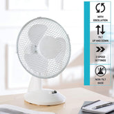 Daewoo 9" White Desk Fan – Compact 2-Speed Oscillating Cooling Fan for Home & Office