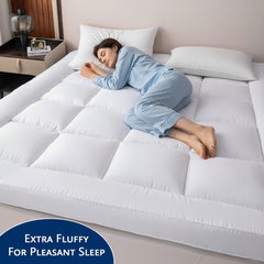 Luxury Quilted Mattress Topper – 10 cm Thick Plush Padding with Elastic Straps (Hypoallergenic Microfibre)