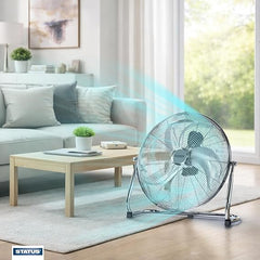 Status 16” High Velocity Chrome Floor Fan – Portable Metal Cooling Fan with 3 Speeds & Adjustable Tilt