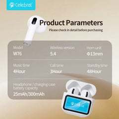 Celebrat W76 TWS Earbuds with Smart Color Display