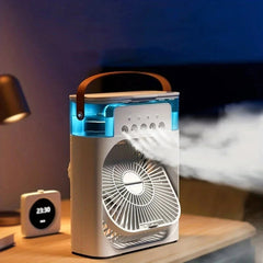 Portable Air Cooling Fan with Mist Spray & Humidifier – 10W USB Type-C, 3 Speeds, LED Bed Light
