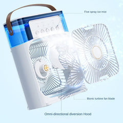 Portable Air Cooling Fan with Mist Spray & Humidifier – 10W USB Type-C, 3 Speeds, LED Bed Light