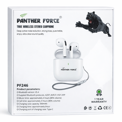 PF246- Panther Force True Wireless Stereo Earphones – Bluetooth 5.4, Noise Reduction, Type-C Charging(white)