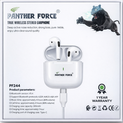 PF244- Panther Force True Wireless Stereo Earphones – Bluetooth 5.4, Noise Reduction, Type-C Charging (white)