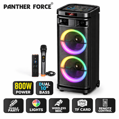 PF42-Panther Force Super Power Party Speaker – Wireless Bluetooth Speaker with RGB Lights, Dual Bass, Karaoke Mic, FM Radio, USB/TF & Remote Control