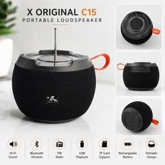 X Original C15 Portable Bluetooth Loudspeaker – Hi-Fi Wireless Speaker with FM Radio & USB Support
