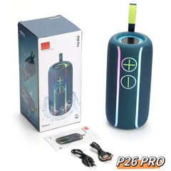 P26 Pro Portable Bluetooth Speaker – 30W Dual Driver, RGB Lights, Waterproof, 3600mAh