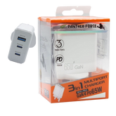 PF193- Pather Force 65W Plug with 2 USB-C Ports & 1 USB-A Port - White | Fast Charging Adapter for Laptops, Smartphones, Tablets