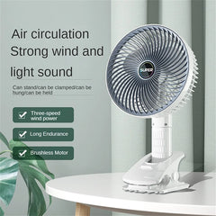 Portable Circulation Clamp Fan – Rechargeable Table Fan with Clamp Stand & USB Power