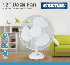Status 12” Oscillating Desk Fan – 3 Speed Table Fan (Available in White & Black)