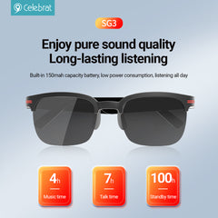Celebrat SG3 Multi-Function Bluetooth Smart Glasses – Hands-Free Calling & Music | Touch Control | IP67 Waterproof