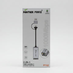 PF82-Panther Force 2-in-1 USB-A / USB-C to Ethernet Adapter – 1000Mbps Gigabit LAN Converter