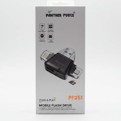 PF251-Panther Force 4-in-1 Mobile Flash Drive – Lightning, USB-C & USB 3.0 | 3A Fast Transfer | Plug & Play