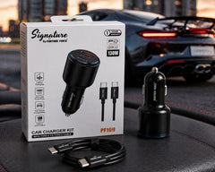 PF169-Signature 130W Car Charger Kit – Dual PD + QC 3.0 Fast Charging | 3 Ports | USB-C Cable Included