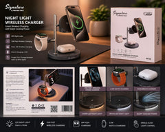 PF35-Signature 4-in-1 Night Light Wireless Charger – 15W Fast Charging Stand | Phone, Watch & Earbuds | LED Lamp