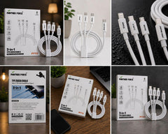 PF112-Panther Force 3-in-1 Type-C Multi Charging Cable – Lightning, Micro USB & USB-C | 1.2M Fast Charging Cable