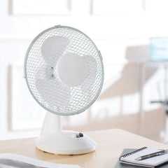Daewoo 9" White Desk Fan – Compact 2-Speed Oscillating Cooling Fan for Home & Office