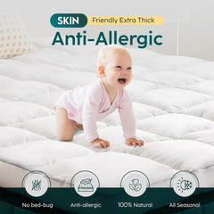 Luxury Quilted Mattress Topper – 10 cm Thick Plush Padding with Elastic Straps (Hypoallergenic Microfibre)