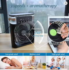 Portable Air Cooling Fan with Mist Spray & Humidifier – 10W USB Type-C, 3 Speeds, LED Bed Light