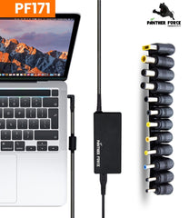 PF171- Panther Force 65W PD Quick Laptop Charger - Black | Universal Charger with 12 Connectors for Multiple Laptops