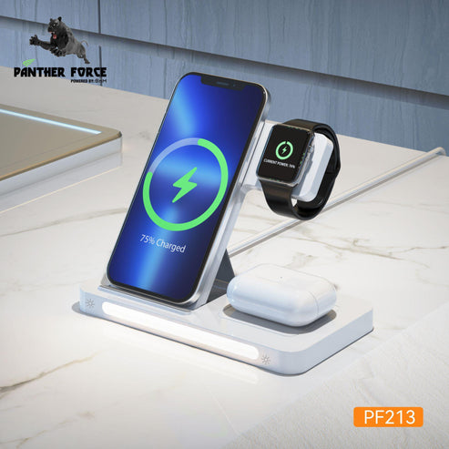 PF213- Panther Force 3-in-1 Wireless Charger - All-in-One Charging Station for Phone, Apple Watch, and AirPods