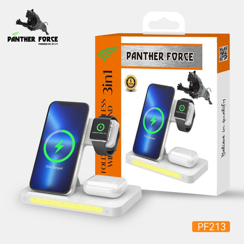 PF213- Panther Force 3-in-1 Wireless Charger - All-in-One Charging Station for Phone, Apple Watch, and AirPods