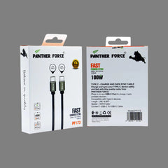 PF45-Panther Force 100W Fast Cable 1M USB-C to USB-C (Black) – High-Power Charging & Data Transfer for Laptops, Tablets, and Smartphones