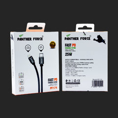 PF174-Panther Force FAST PD Type-C to Lightning Cable (2M, Black) - Seamless Connectivity & Uninterrupted Power