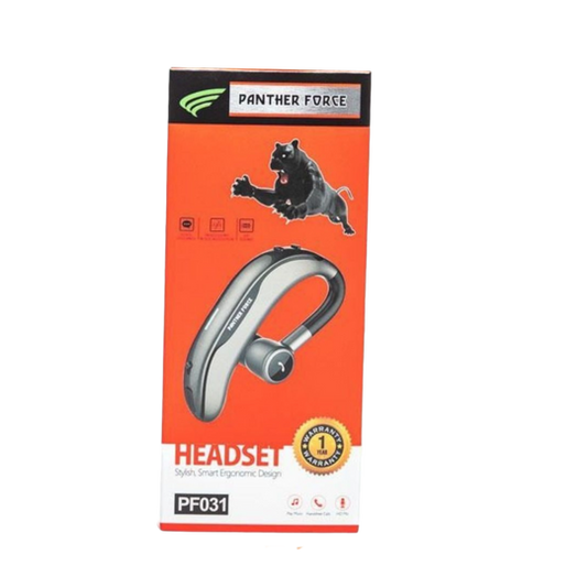 PF31-Panther Force  Bluetooth Handsfree Headset – Curved Fit, 17 Hours Talk Time, Dual USB Connectivity (Silver)