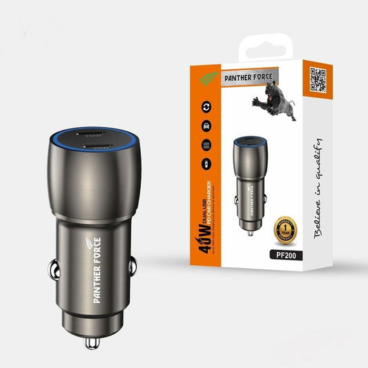 PF200-  Panther Force 40W Car Charger - Dual Type-C Ports for Fast Charging On-the-Go BLACK