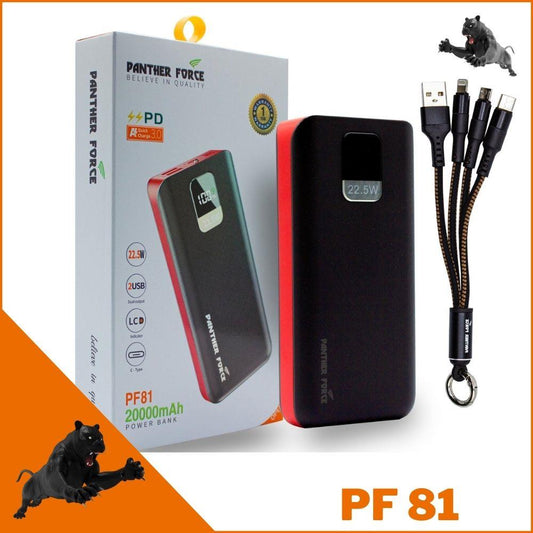 PF81 - Panther Force PD3.0 20000mAh Power Bank | Fast Charging, Dual Output Ports, Compact & Portable (Black)