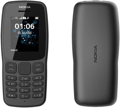 Nokia 106 all carriers 4GB Dual Sim 2018 Dark Grey With LED Torch - FM Radio - Big Button Phone