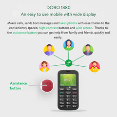 Doro 1380 Unlocked 2G Dual SIM Mobile Phone for Seniors with 2.4" Display, Camera and Assistance Button (Black)