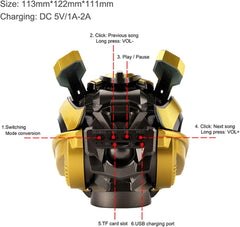 Bumblebee Helmet Bluetooth Speaker with Blue Eyes Effect, Dual Stereo Sound, 1200mAh Battery – Portable Wireless Speaker