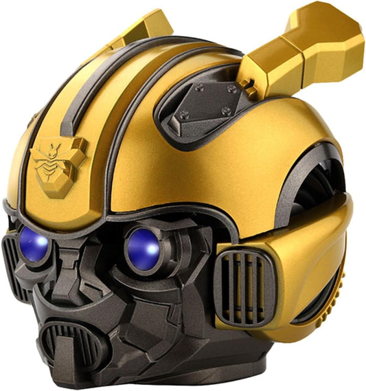 Bumblebee Helmet Bluetooth Speaker with Blue Eyes Effect, Dual Stereo Sound, 1200mAh Battery – Portable Wireless Speaker