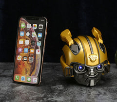 Bumblebee Helmet Bluetooth Speaker with Blue Eyes Effect, Dual Stereo Sound, 1200mAh Battery – Portable Wireless Speaker