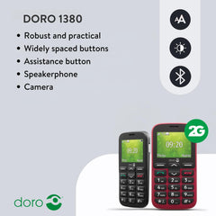 Doro 1380 Unlocked 2G Dual SIM Mobile Phone for Seniors with 2.4" Display, Camera and Assistance Button (Black)