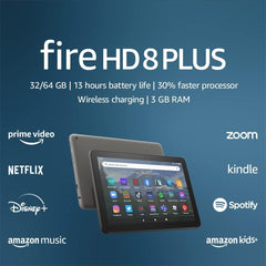 Amazon Fire HD 8 Plus (2022) Tablet, 8" HD Display, 64GB Storage, 3GB RAM, Wireless Charging, 13-Hour Battery Life- Gray