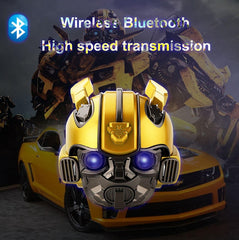 Bumblebee Helmet Bluetooth Speaker with Blue Eyes Effect, Dual Stereo Sound, 1200mAh Battery – Portable Wireless Speaker