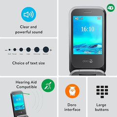 Doro 2800 4G Flip Phone – Large Display, High Contrast Keys, Assistance Button