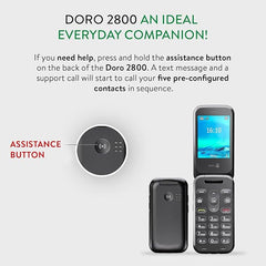 Doro 2800 4G Flip Phone – Large Display, High Contrast Keys, Assistance Button