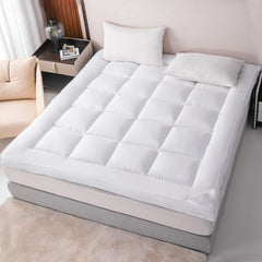 Luxury Quilted Mattress Topper – 10 cm Thick Plush Padding with Elastic Straps (Hypoallergenic Microfibre)