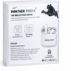 PF243-Panther Force True Wireless Stereo Earphones – Bluetooth 5.4, Noise Reduction, Type-C Charging (white)