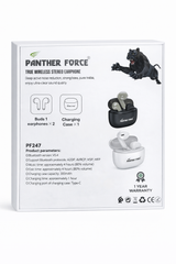 PF247- Panther Force True Wireless Stereo Earphones – Bluetooth 5.4, Noise Reduction, Type-C Charging (Black)
