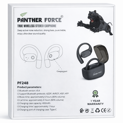 PF248- Panther Force True Wireless Stereo Earphones – Bluetooth 5.4, Noise Reduction, Type-C Charging Case (Black)