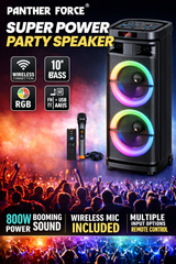 PF42-Panther Force Super Power Party Speaker – Wireless Bluetooth Speaker with RGB Lights, Dual Bass, Karaoke Mic, FM Radio, USB/TF & Remote Control
