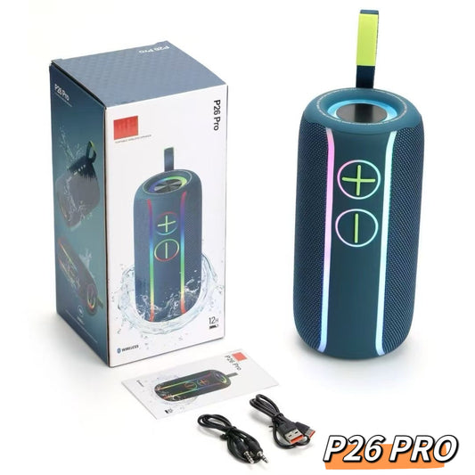 P26 Pro Portable Bluetooth Speaker – 30W Dual Driver, RGB Lights, Waterproof, 3600mAh